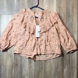 Primark Coral Eyelet Ruffle Blouse 100% Cotton